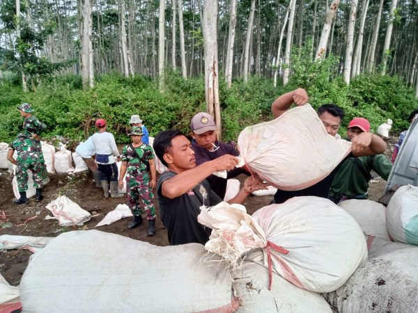 Bersama Atasi Dampak Hujan Lebat – Satgas TMMD dan Warga Desa Gadungan Kediri Gelar Kerja Bakti
