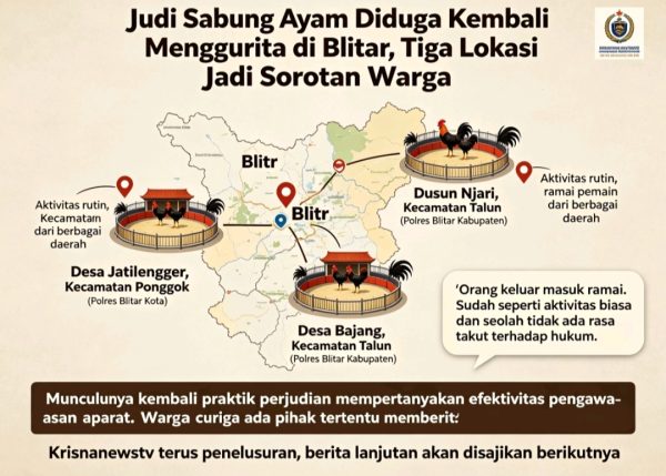 Judi Sabung Ayam Diduga Kembali Menggurita di Blitar, Tiga Lokasi Jadi Sorotan Warga