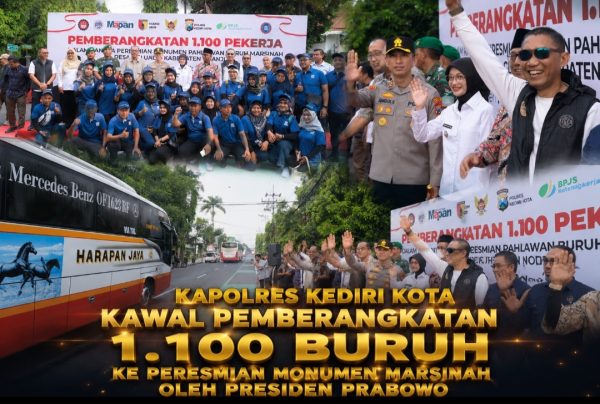 Kapolres Kediri Kota Kawal Pemberangkatan 1.100 Buruh ke Peresmian Monumen Marsinah oleh Presiden Prabowo