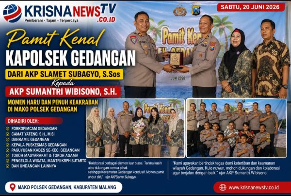 Pamit Kenal Kapolsek Gedangan, AKP Slamet Subagyo Serahkan Tongkat Komando kepada AKP Sumantri Wibisono