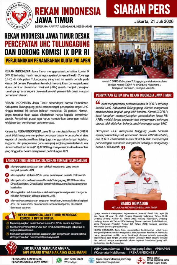 REKAN INDONESIA Jatim Apresiasi Langkah Komisi IX DPR RI, Dorong Aksi Nyata Percepat UHC Tulungagung